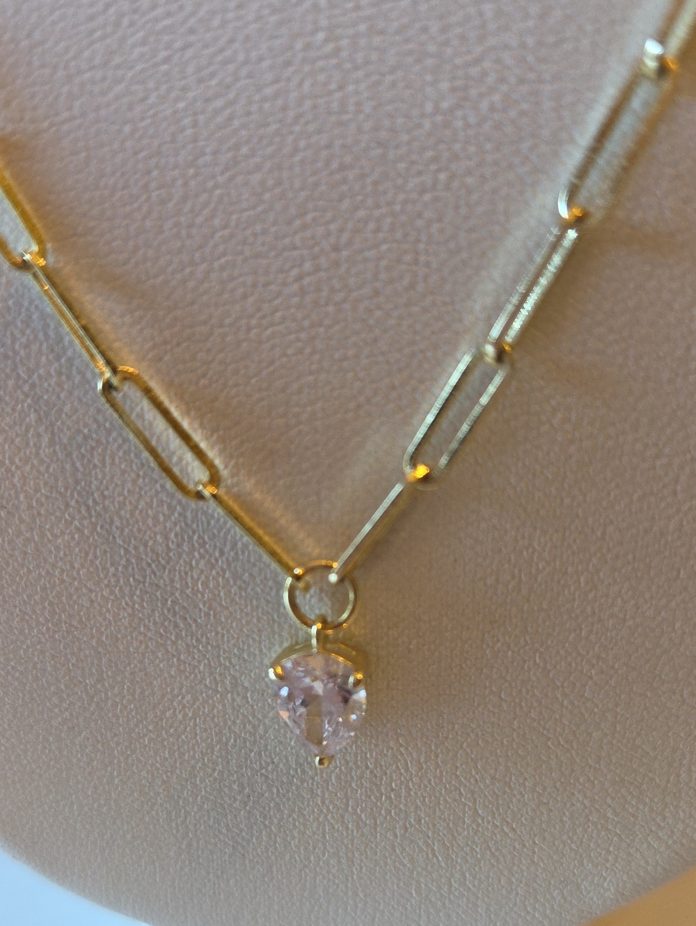 Melinda Maria Gold Paperclip 18inNecklace with Diamond Simulant Teardrop Pendant - Picture 2 of 4